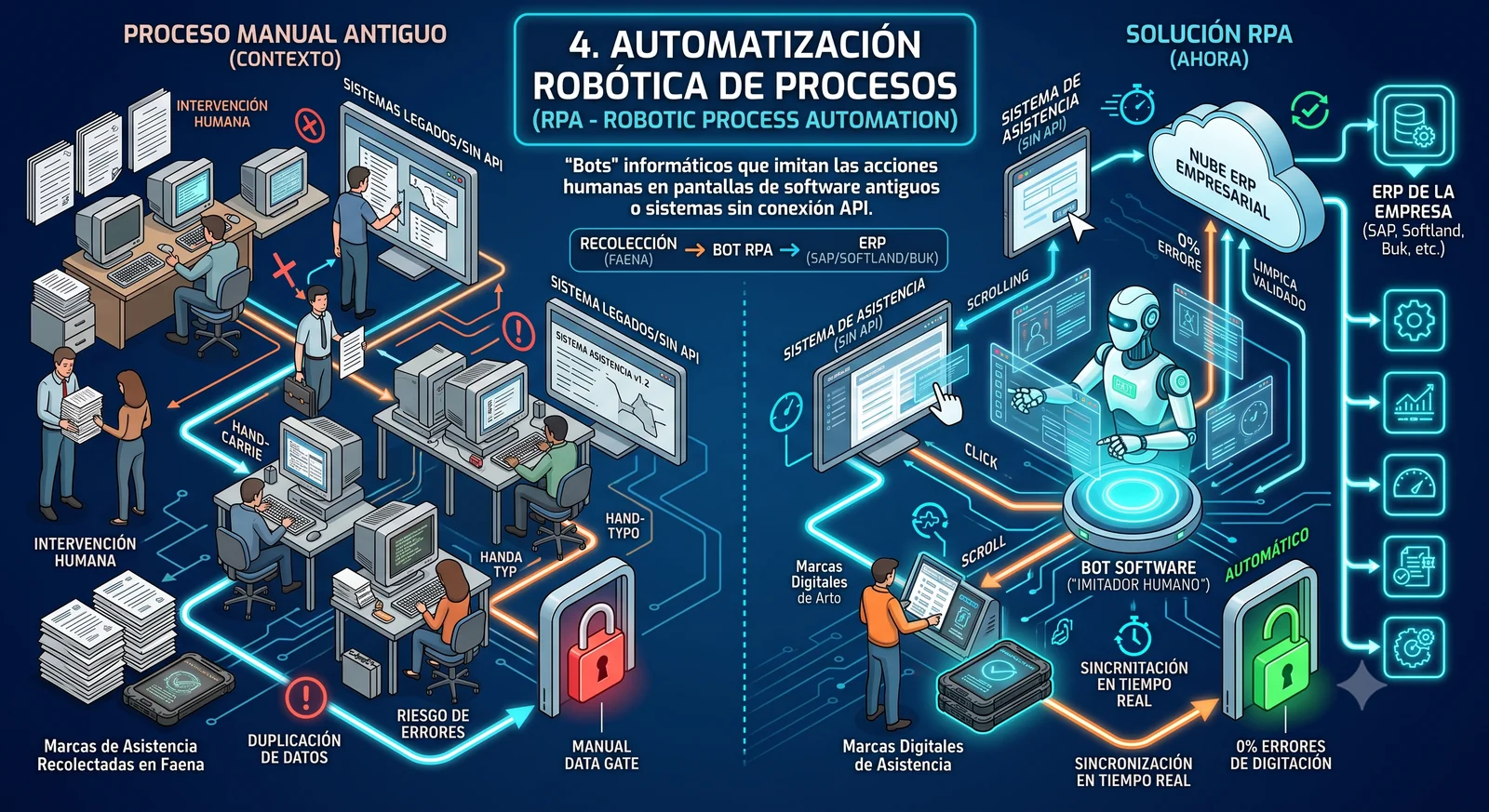 Diagrama de automatización robótica de procesos (RPA)